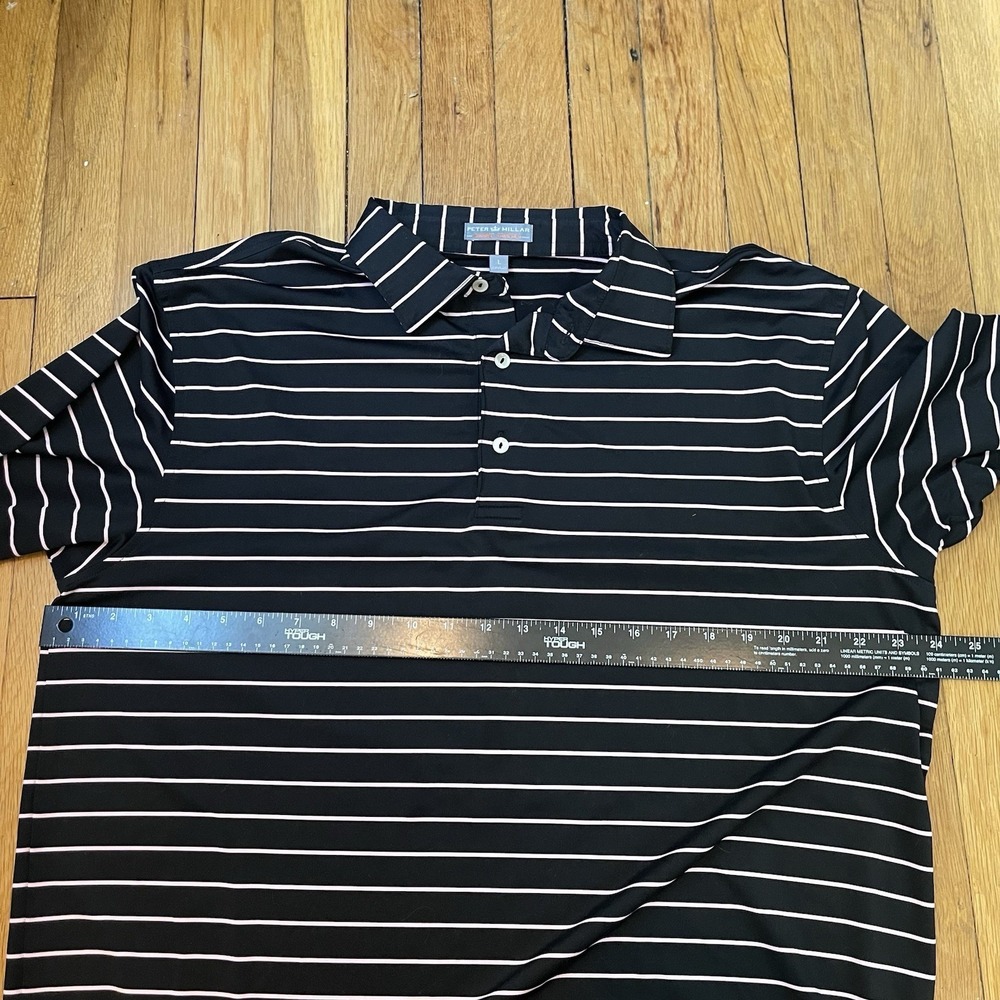Peter Millar Summer Comfort Black Striped Large Short Sleeve Polo Shirt EUC - Picture 7 of 7